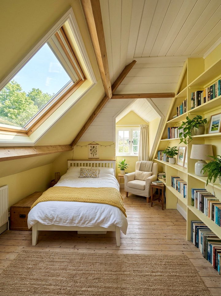 Lemon Yellow Attic Bedroom - 30 lemon yellow bedroom ideas