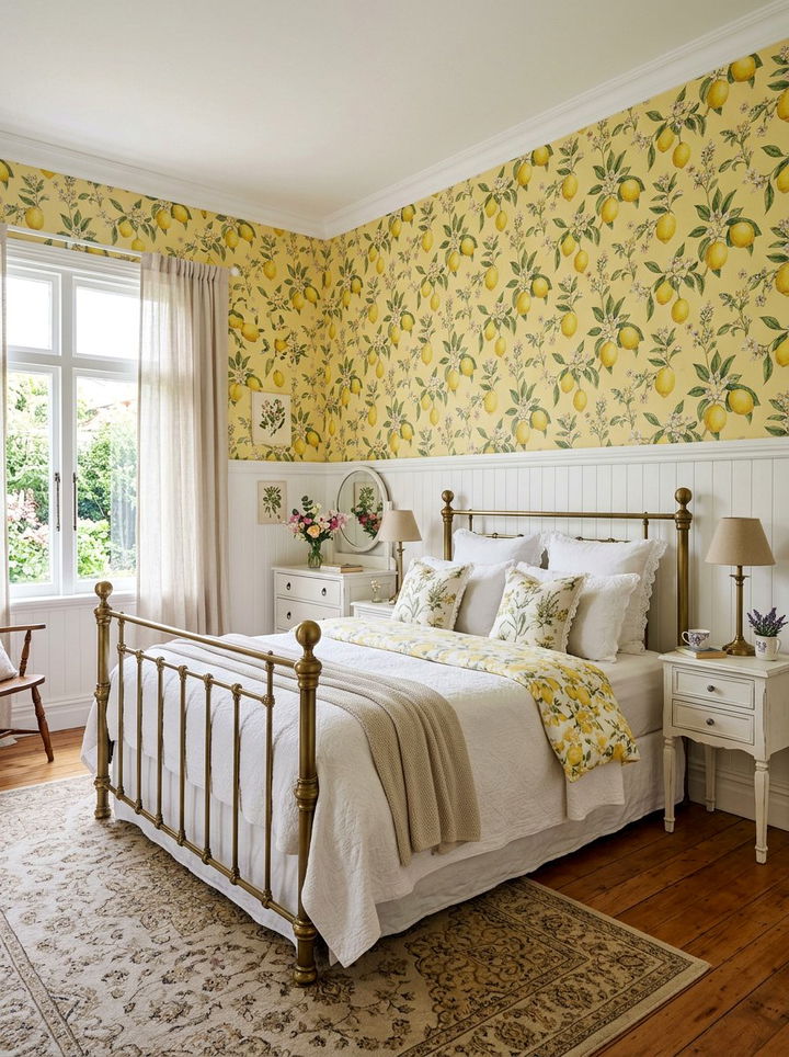 Lemon Yellow Floral Wallpaper - 30 lemon yellow bedroom ideas