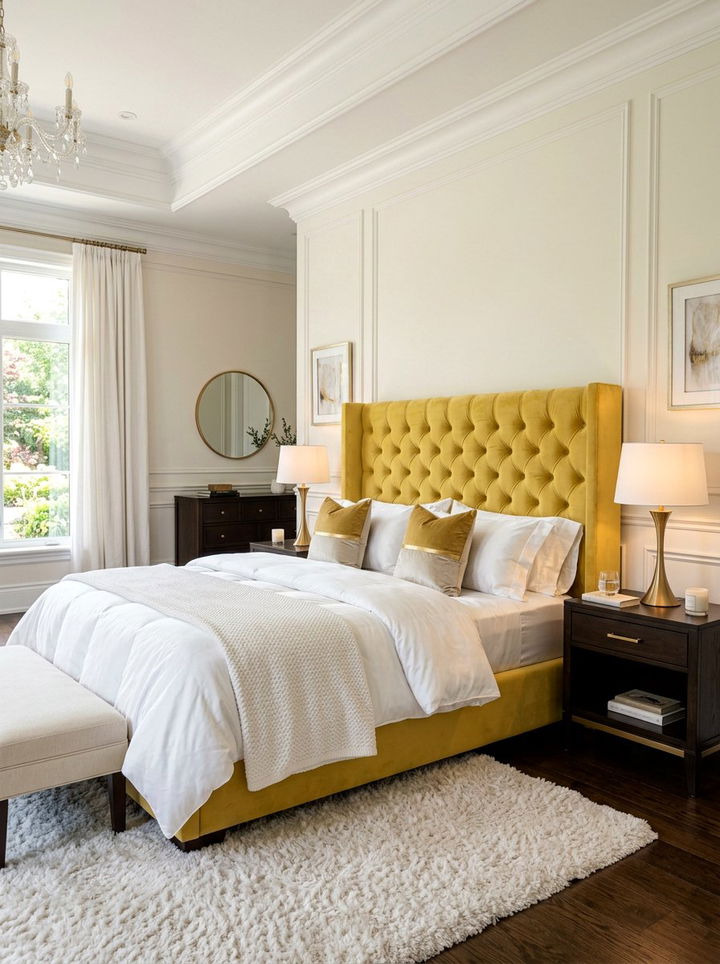 Lemon Yellow Headboard - 30 lemon yellow bedroom ideas