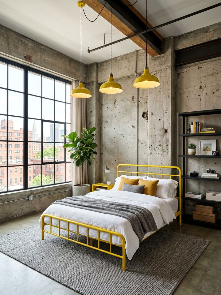 Lemon Yellow Industrial Bedroom - 30 lemon yellow bedroom ideas