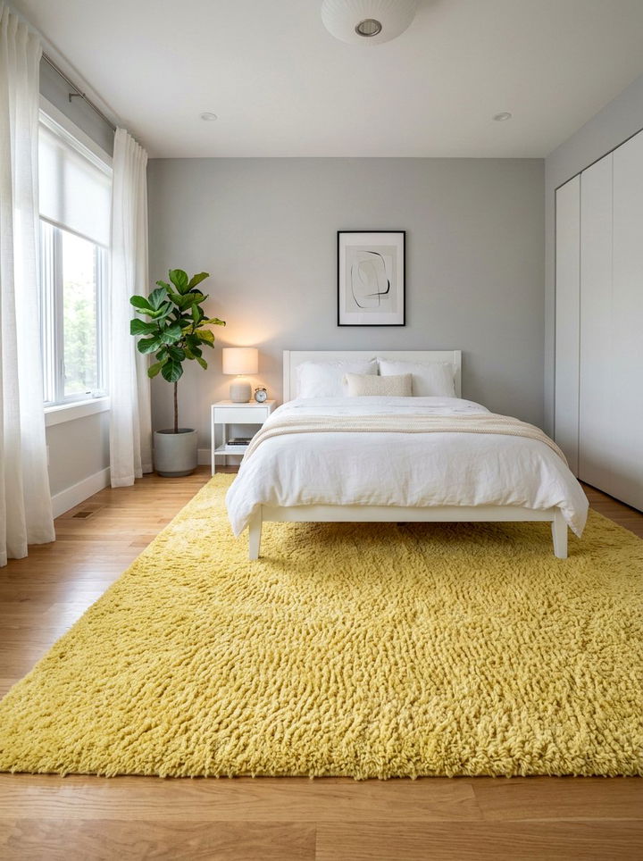Lemon Yellow Textured Rug - 30 lemon yellow bedroom ideas