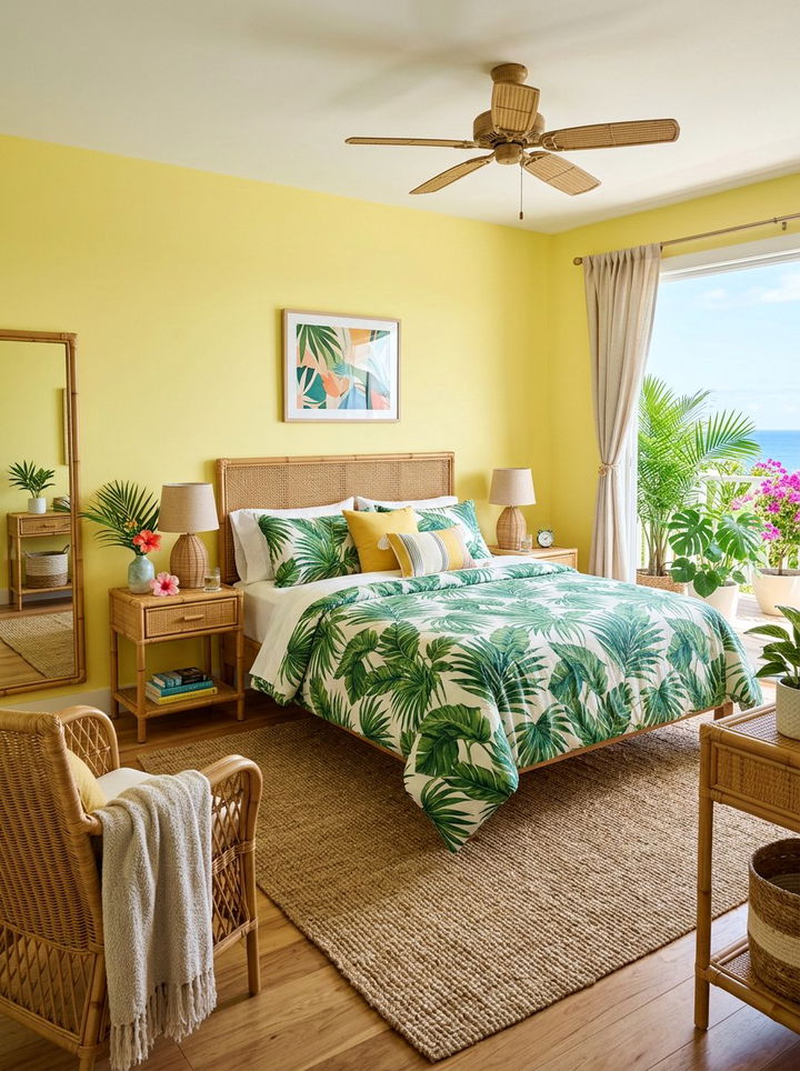 Lemon Yellow Tropical Theme - 30 lemon yellow bedroom ideas