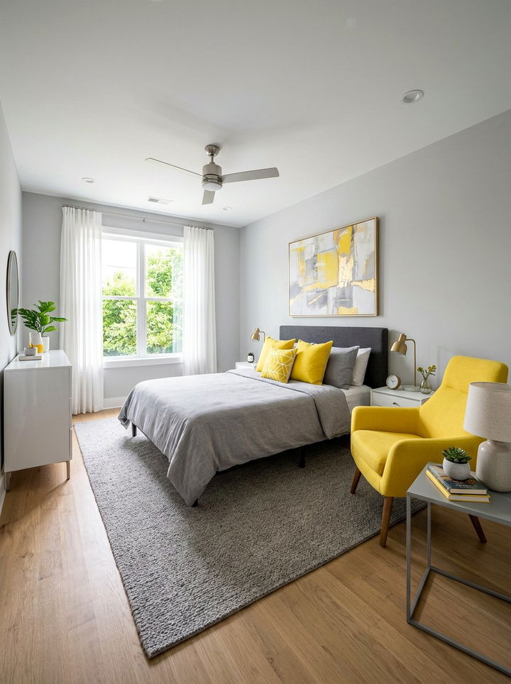 Lemon Yellow and Gray Bedroom - 30 bedroom color schemes