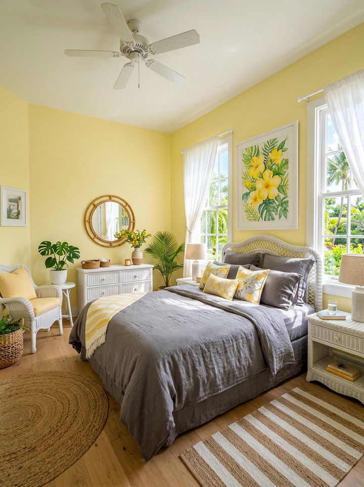 Lemon yellow tropical bedroom - 30 tropical bedroom color ideas