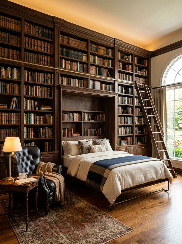 Library Wall Bed - 30 bedroom hidden bed ideas