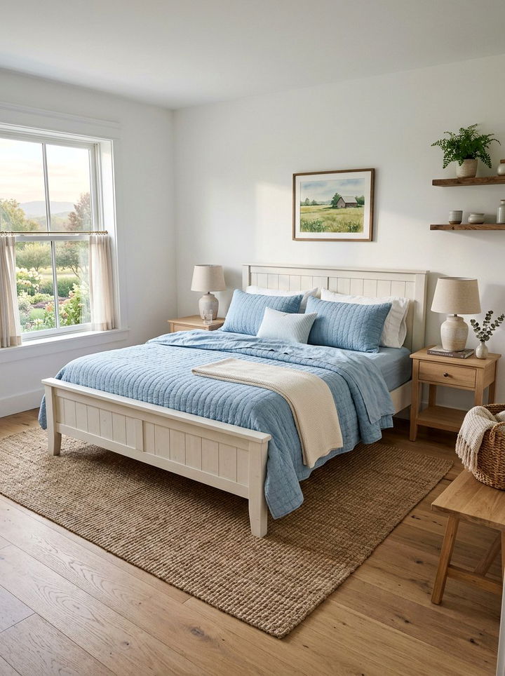 Light Blue Farmhouse Bedding - 30 rustic blue bedroom ideas