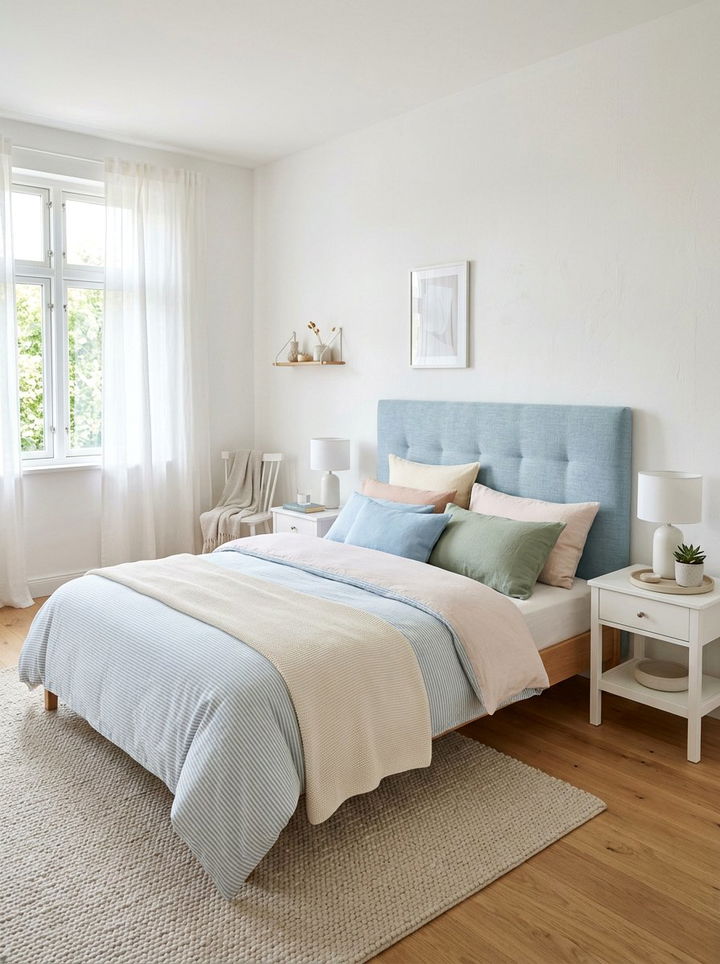 Light Blue Linen Headboard - 30 bedroom linen headboards