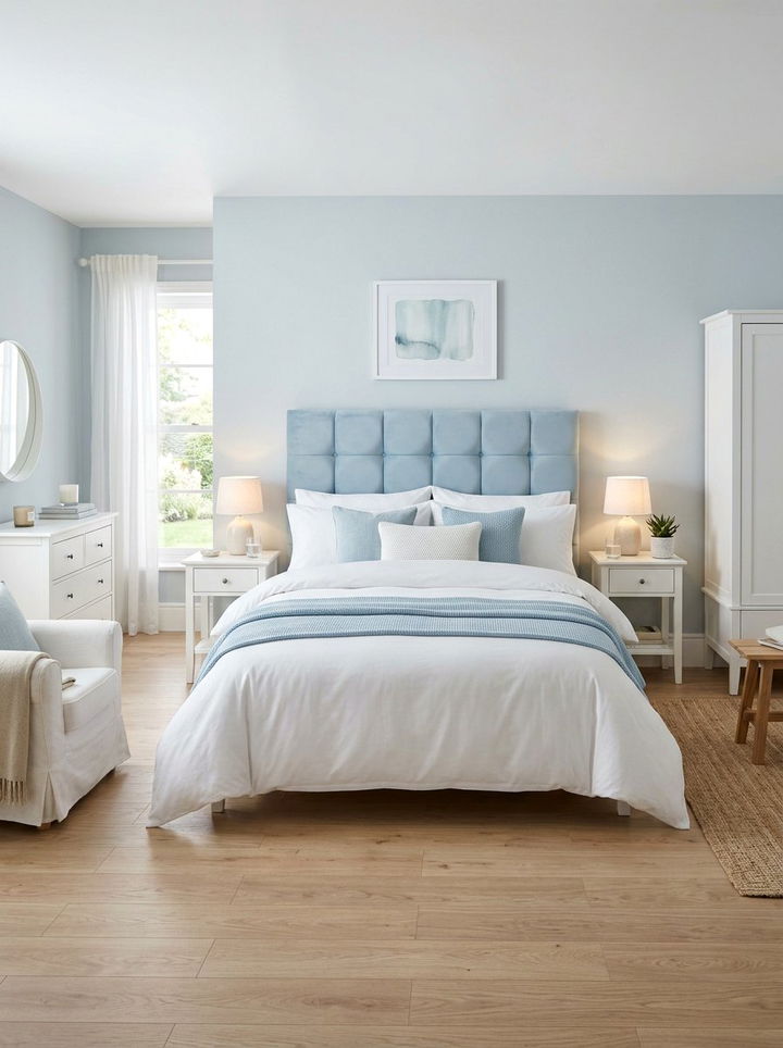 Light Blue Padded Headboard - 30 bedroom padded headboards