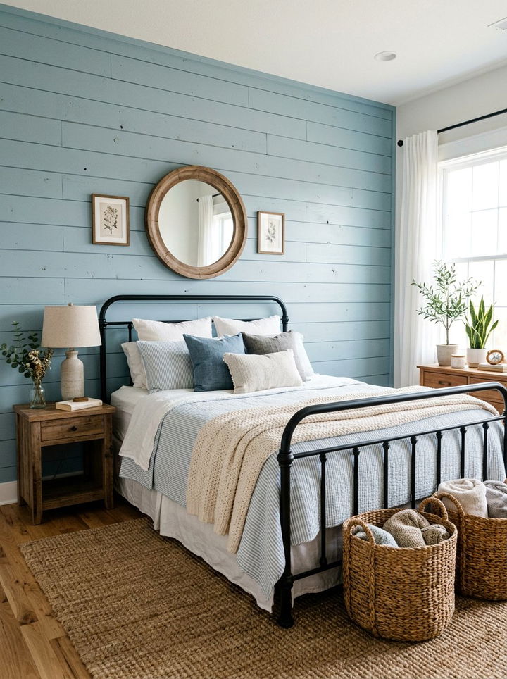 Light Blue Shiplap Bedroom - 30 farmhouse blue bedroom ideas