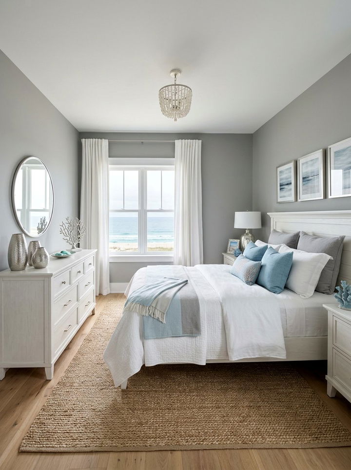 Light Blue and Gray Coastal Bedroom - 30 coastal gray bedroom ideas