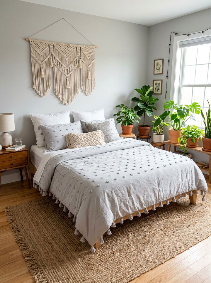 Light Gray Boho Bedding - 30 bedroom gray bedding ideas