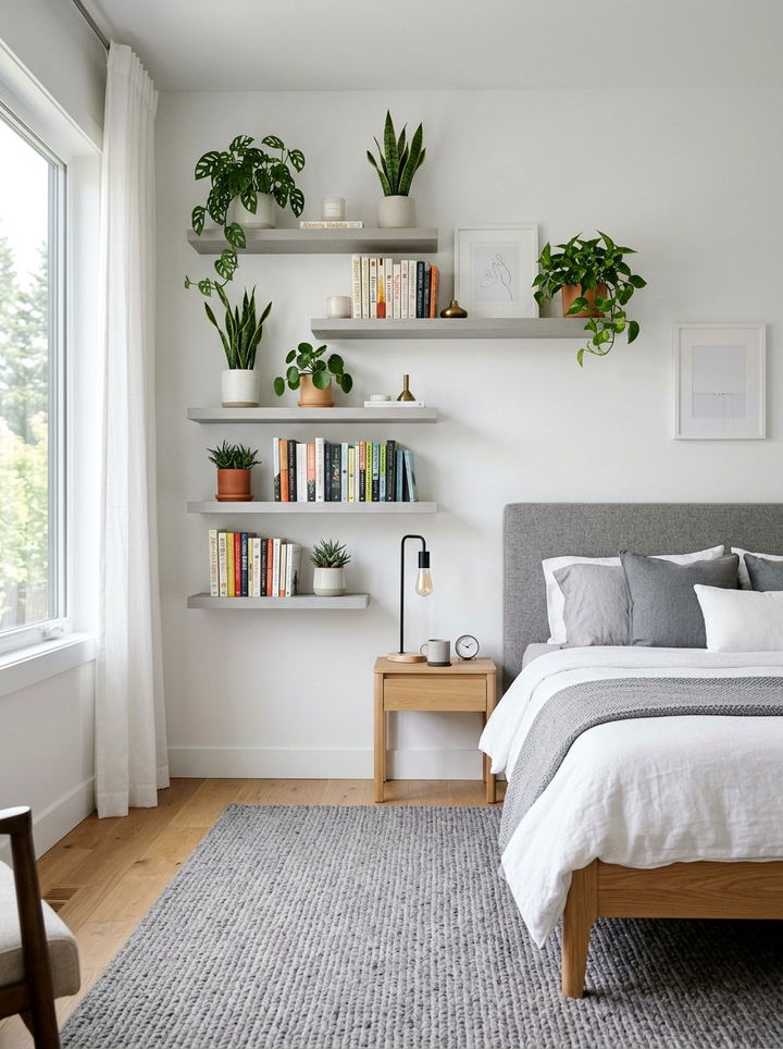 Light Gray Floating Shelf - 30 gray bedroom accessories ideas