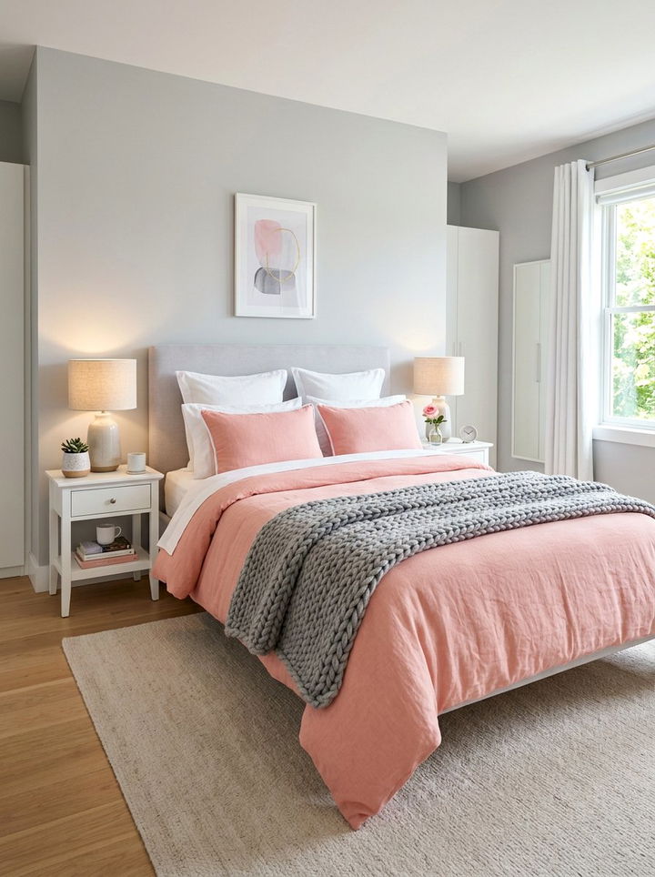 Light Gray Walls with Pink Bedding - 30 pink gray bedroom ideas