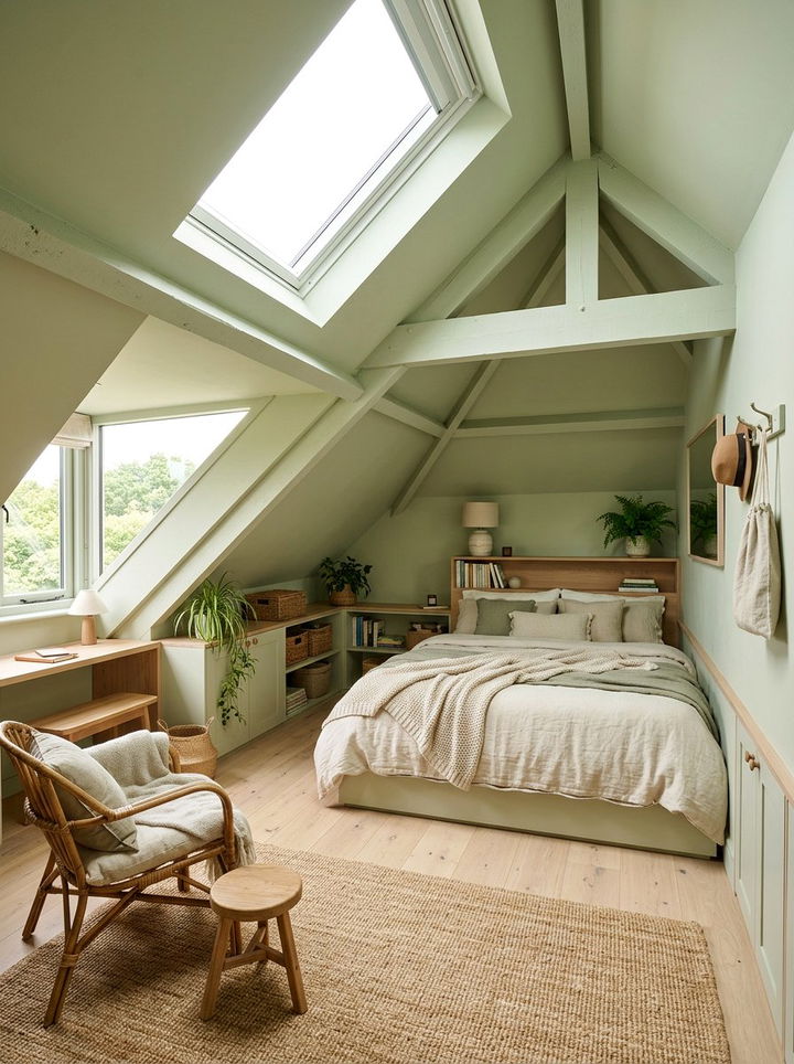 Light Green Attic Space - 30 light green bedroom ideas