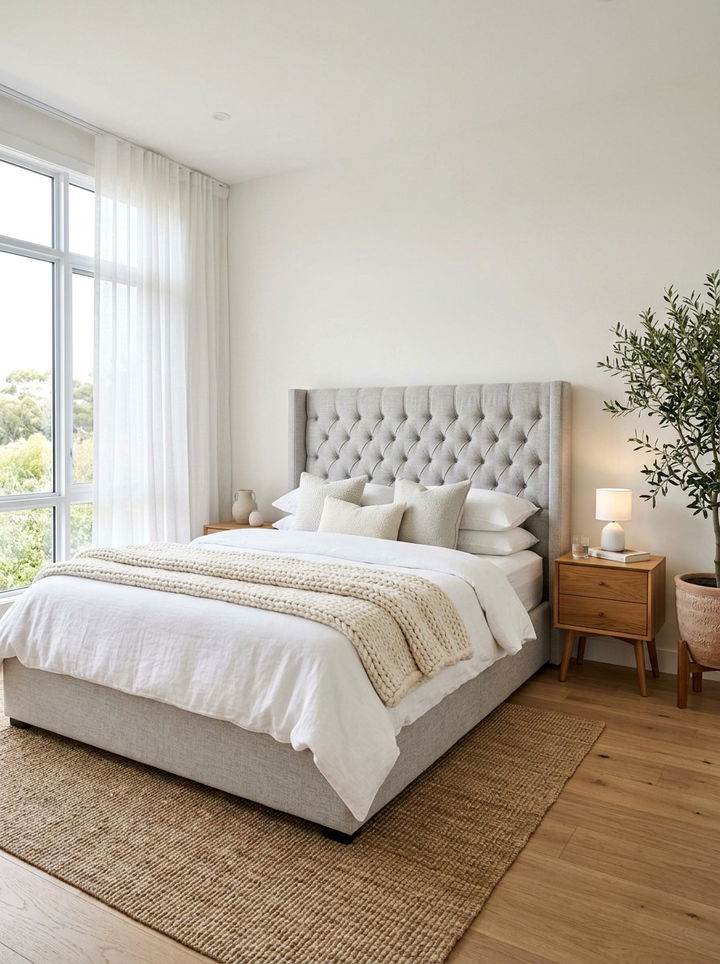 Light Grey Upholstered Bed - 30 grey bedroom furniture ideas