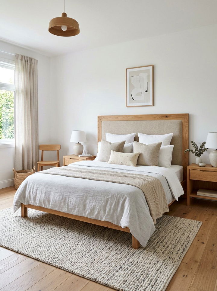 Light Oak Wood Framed Upholstered Headboard - 30 bedroom upholstered headboards