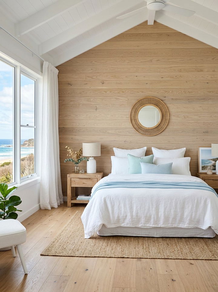 Light Oak Wood Wall - 30 bedroom wood wall ideas