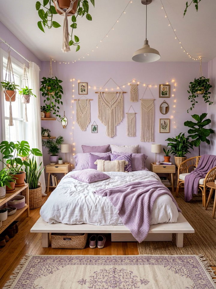 Light Purple Bohemian Bedroom - 30 purple and white bedroom ideas