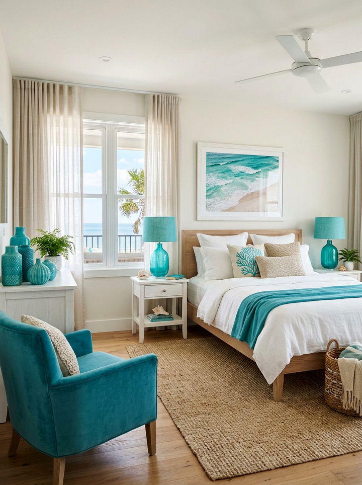 Light Teal Coastal Accents - 30 coastal blue bedroom ideas