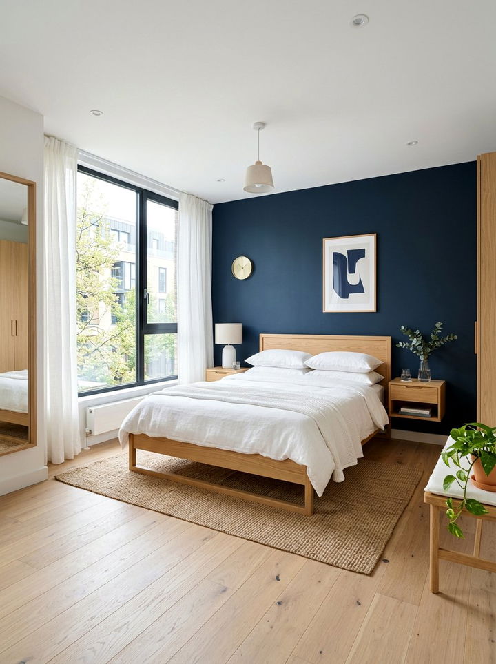 Light Wood Navy Contrast - 30 coastal navy bedroom ideas