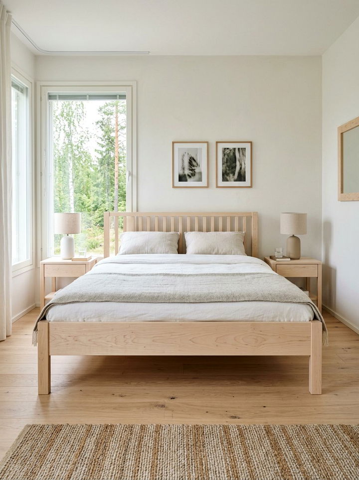 Light birch wood bed frame - 30 Finnish bedroom ideas