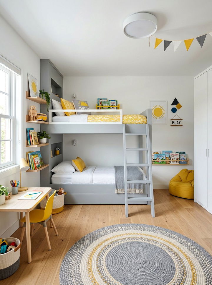 Light gray bunk beds - 30 bedroom gray furniture ideas