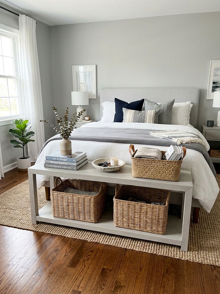 Light gray console table - 30 bedroom gray furniture ideas