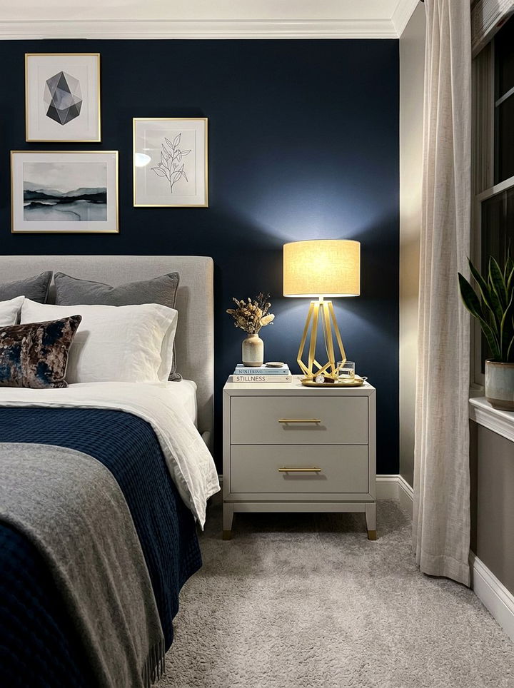 Light gray nightstand gold hardware - 30 bedroom gray furniture ideas