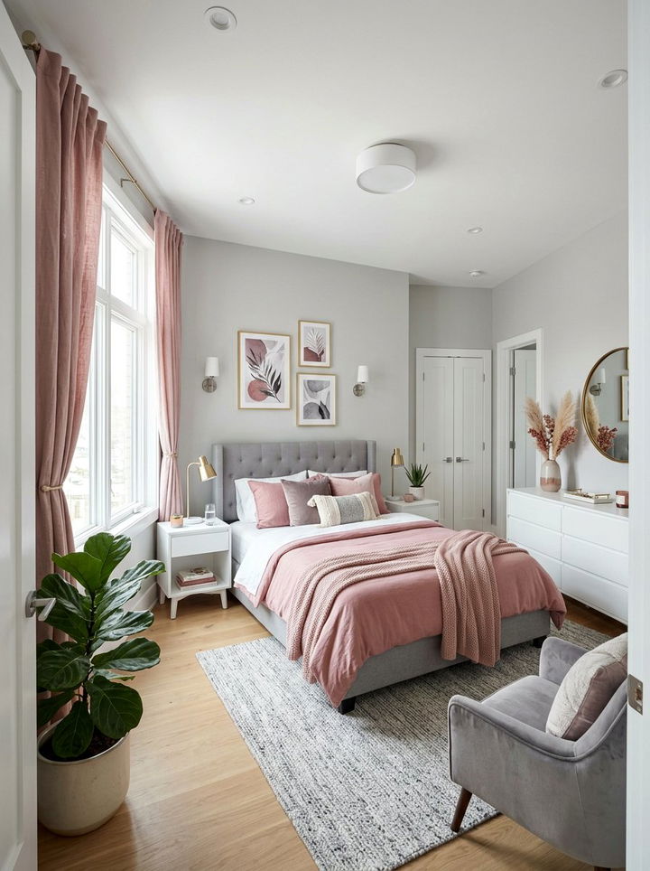 Light gray wall paint - 30 dusty rose and gray bedroom ideas