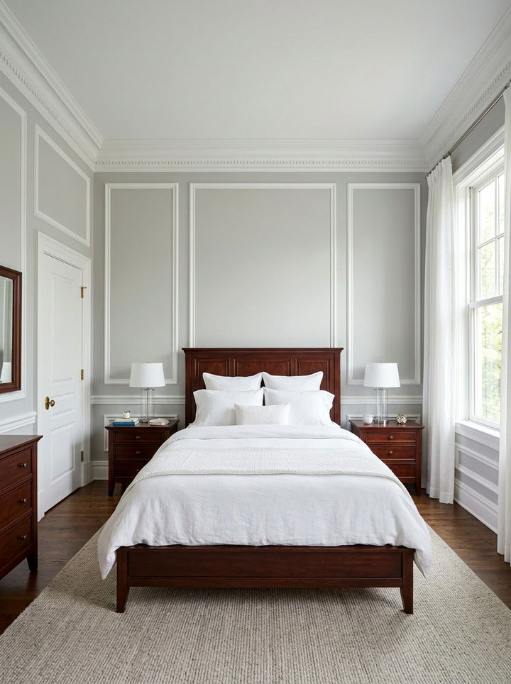 Light gray wall white molding - 30 traditional gray bedroom ideas
