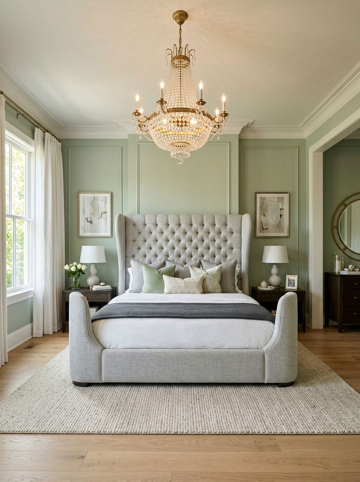 Light gray wingback bed - 30 bedroom gray furniture ideas