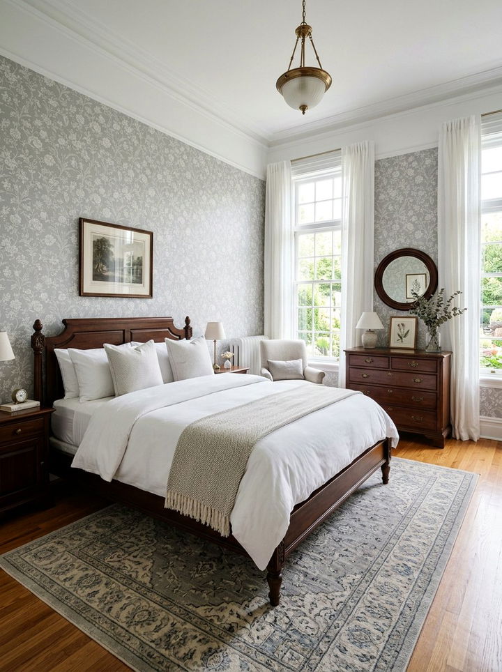 Light grey floral wallpaper - 30 traditional grey bedroom ideas