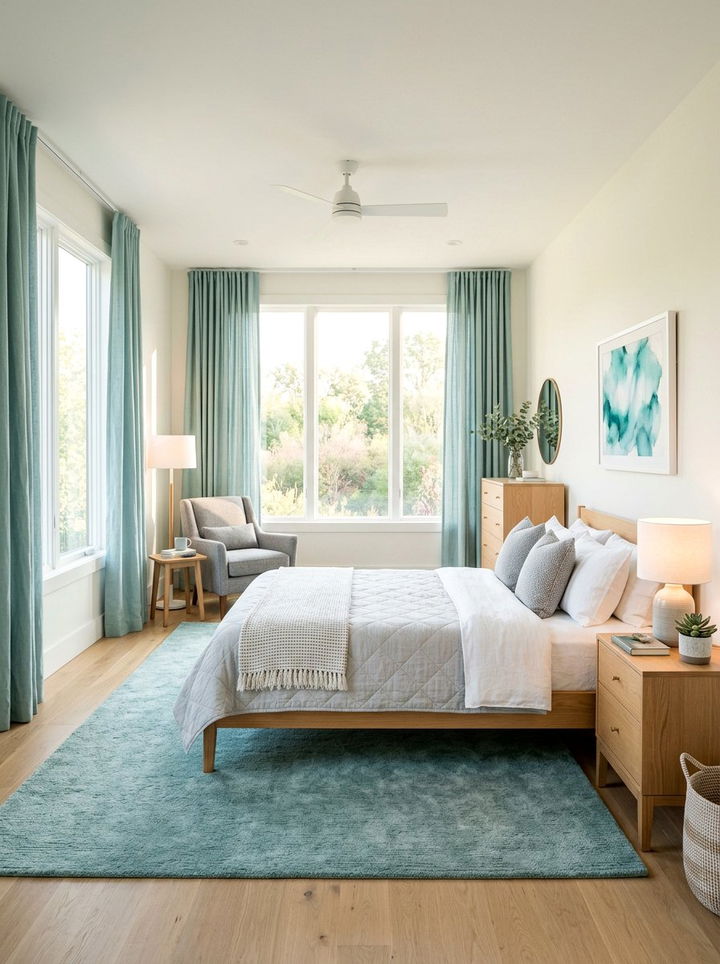 Light teal curtains - 30 modern teal bedroom ideas