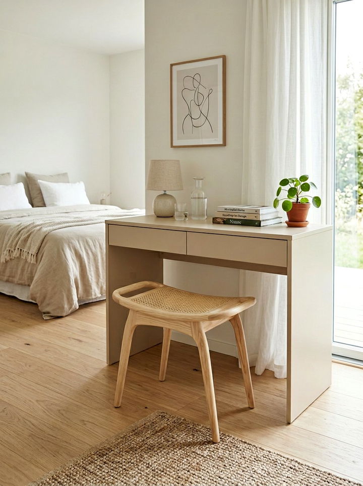 Light wood vanity stool - 30 beige bedroom furniture ideas