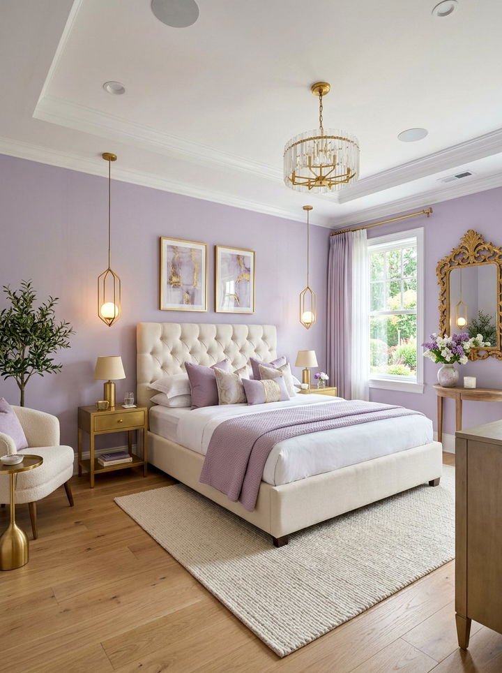 Lilac Gold Bedroom - 30 pastel purple bedroom ideas