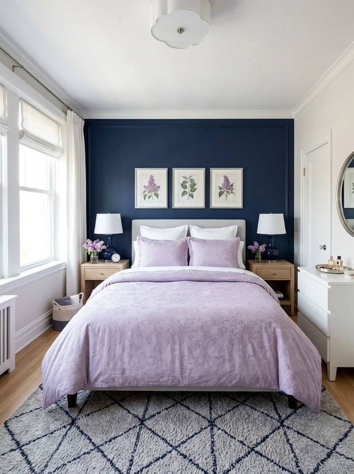 Lilac Navy Bedroom - 30 pastel purple bedroom ideas