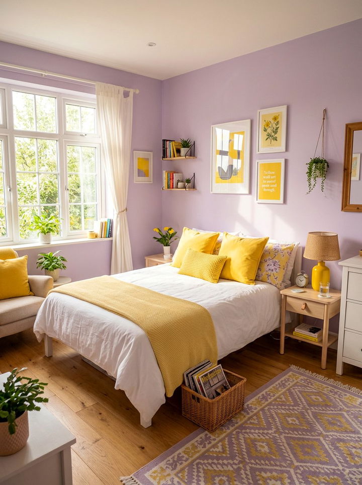 Lilac and yellow bedroom - 30 lilac bedroom ideas