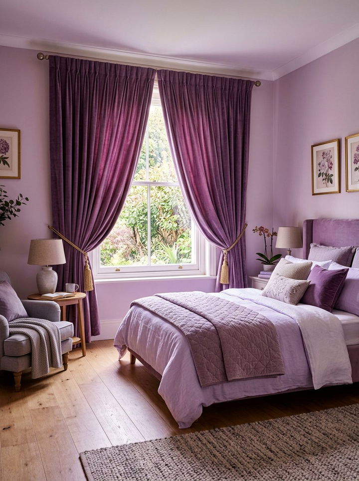 Lilac bedroom with textured curtains - 30 lilac bedroom ideas