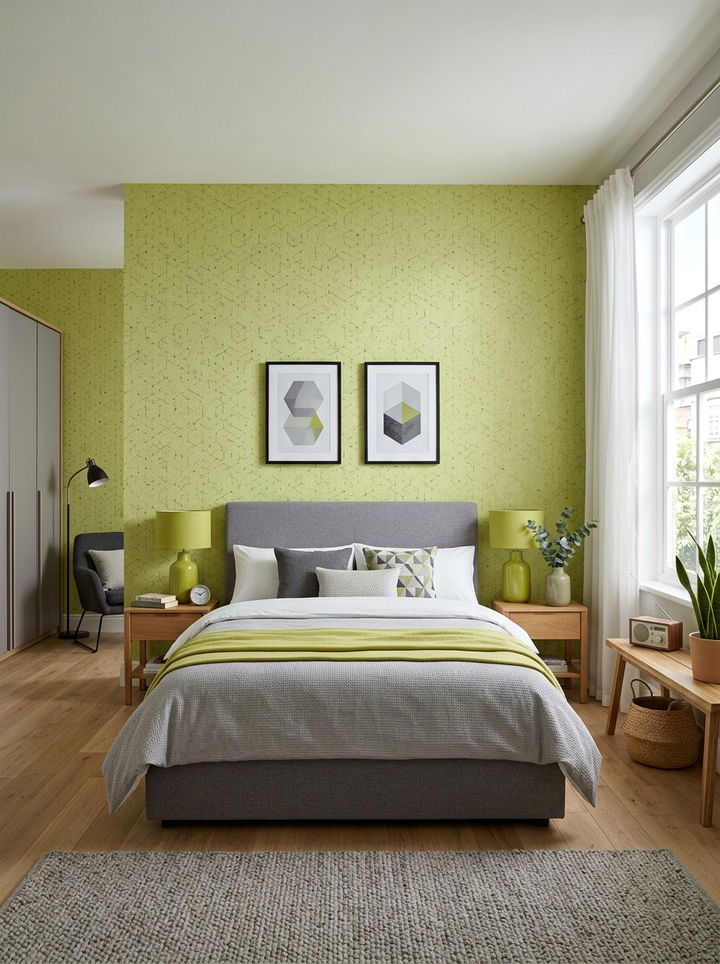 Lime Green Patterned Wallpaper - 30 lime green bedroom ideas