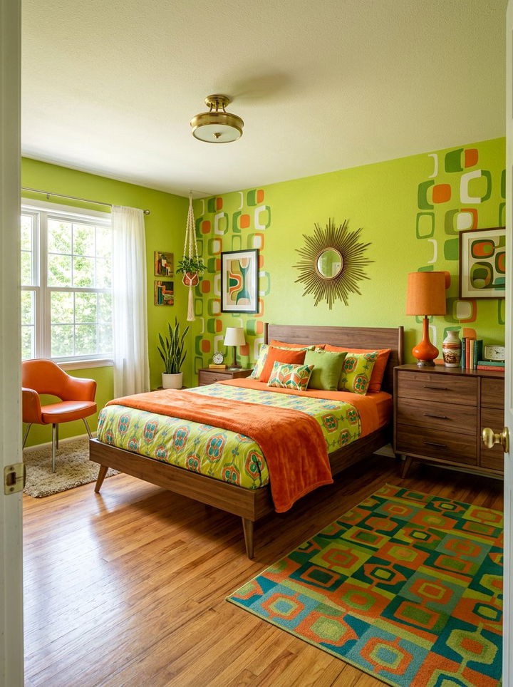 Lime Green Retro Bedroom - 30 bedroom green walls