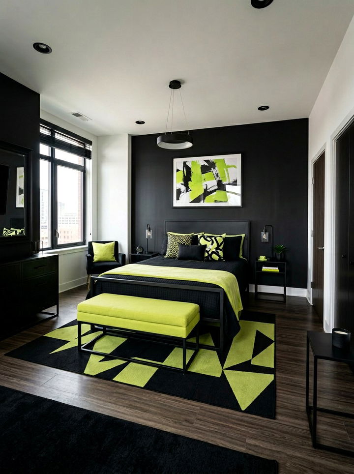 Lime Green and Black Bedroom - 30 lime green bedroom ideas