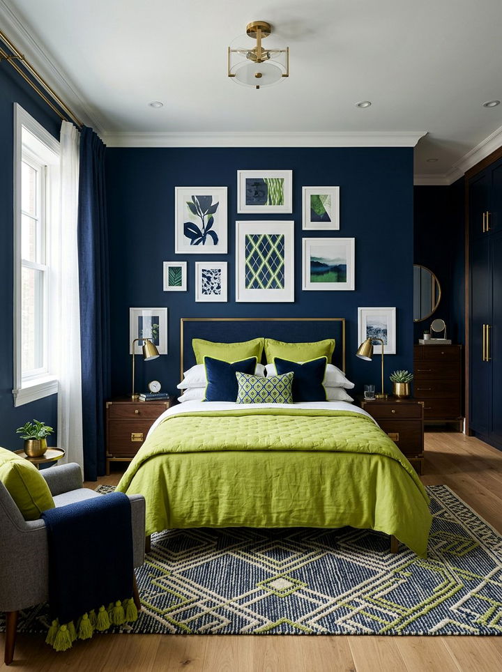 Lime Green and Navy Blue - 30 lime green bedroom ideas