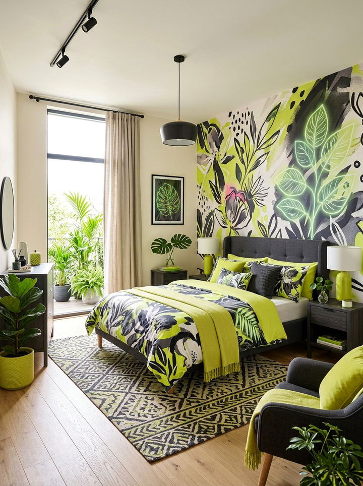 Lime green botanical bedroom - 30 botanical green bedroom ideas