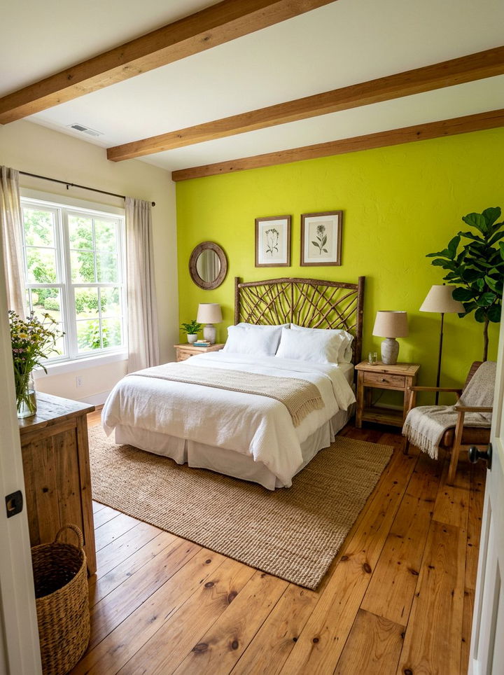 Lime green bright rustic bedroom - 30 rustic green bedroom ideas