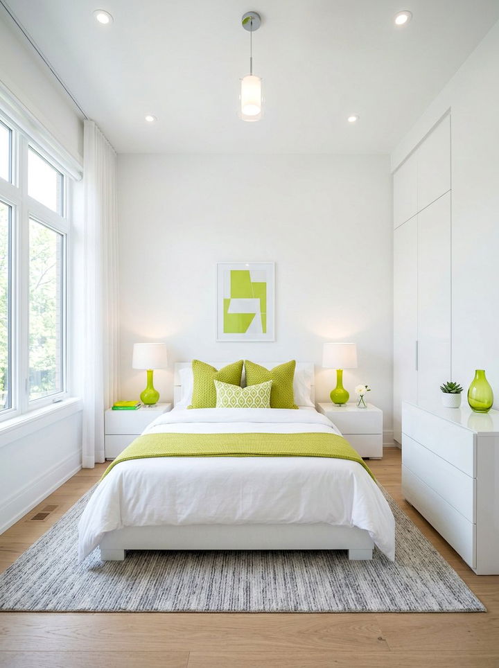 Lime green modern bedroom - 30 green and white bedroom ideas