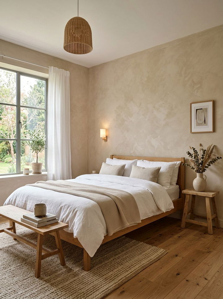 Limewash wall finish - 30 cozy texture bedroom ideas