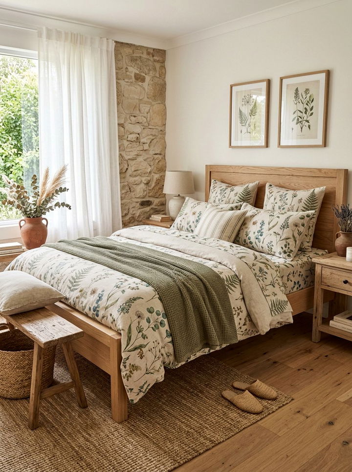 Linen Botanical Print Sheets - 30 bedroom floral bedding ideas
