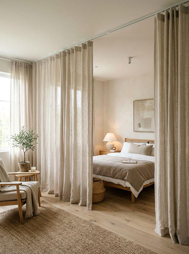 Linen Fabric Room Divider - 30 bedroom closet dividers