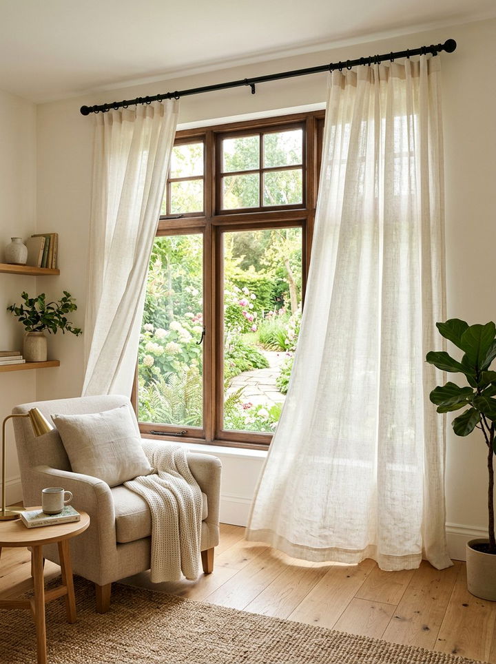Linen Window Curtains - 30 light academia bedroom ideas