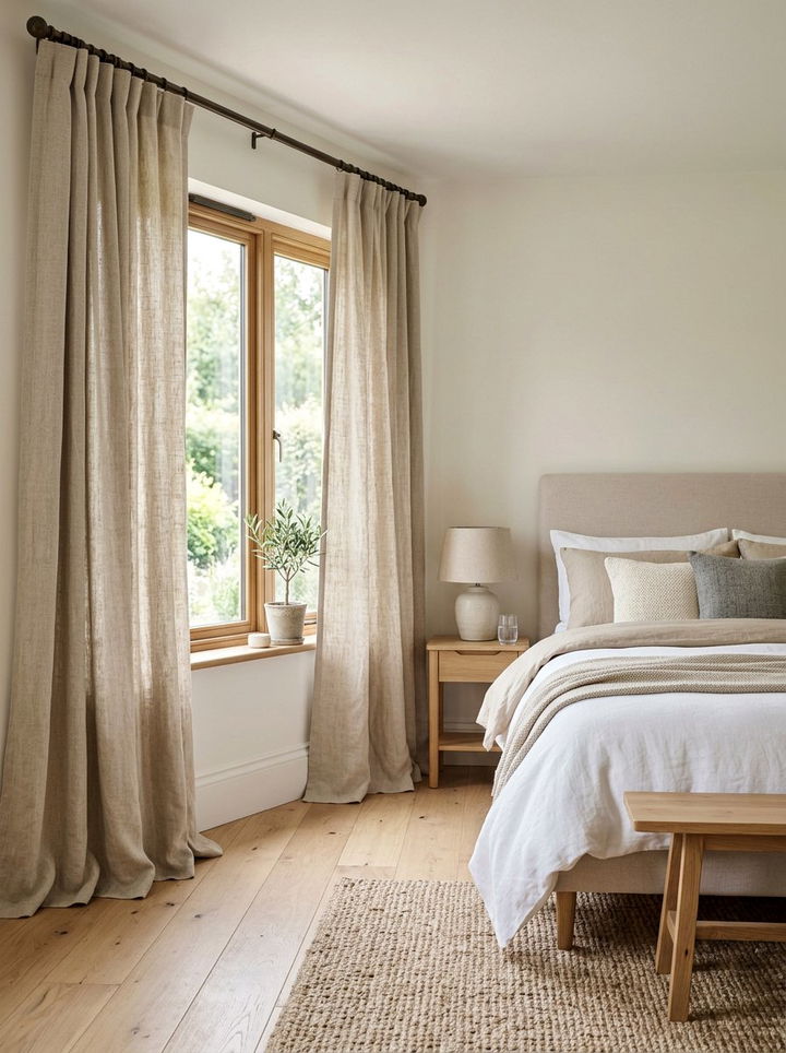 Linen Window Curtains - 30 nature themed bedroom ideas